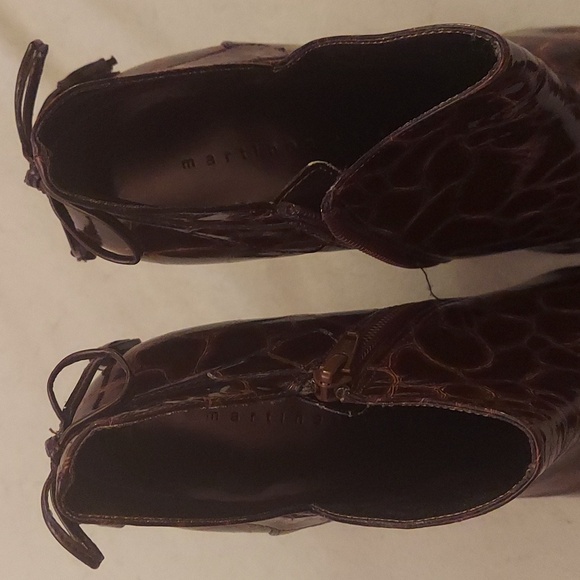 MARTINEZ VALERO Brown Crocodile Print Heeled Ankle Booties - Picture 3 of 10